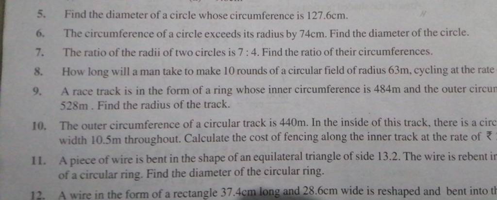 find the diameter of a circle whose circumference is 66cm