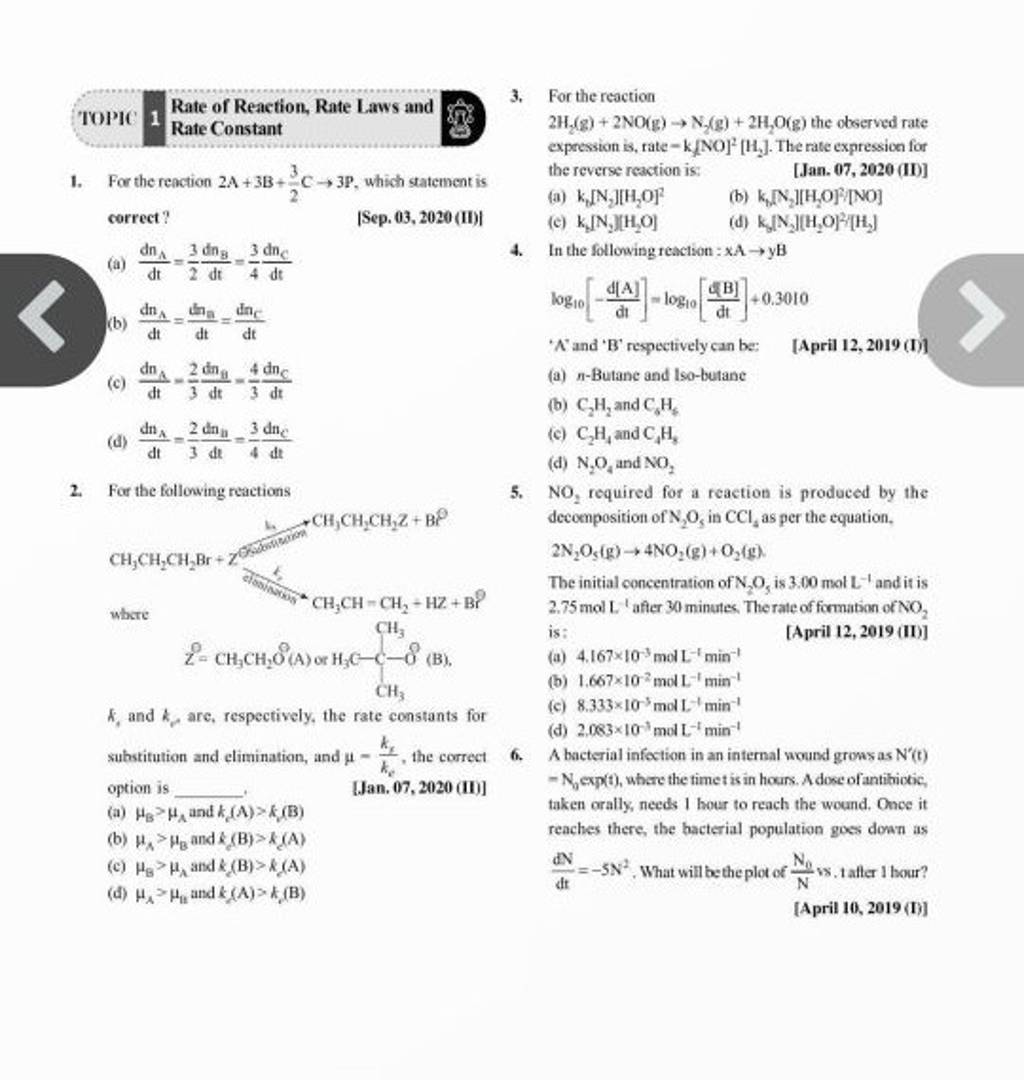 TOPIC 1 Rate of Reaction, Rate Laws and Rate Constant 3. For the reaction..