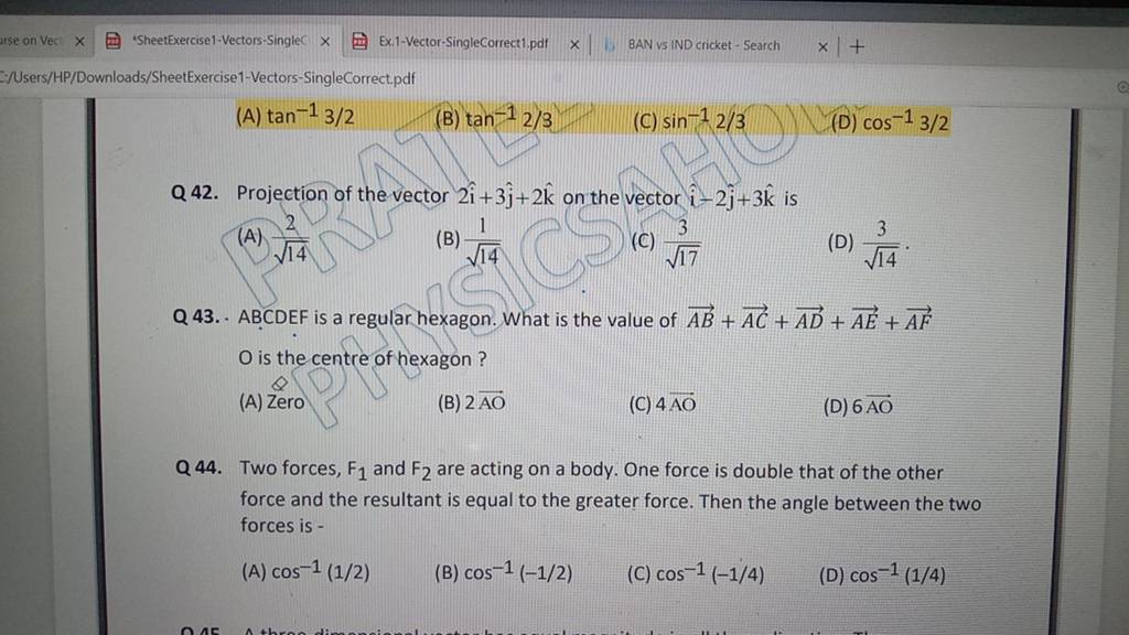 Q 42 Projection Of The Vector 2i3j 2k On The Vector I−2j 3k Is 6455