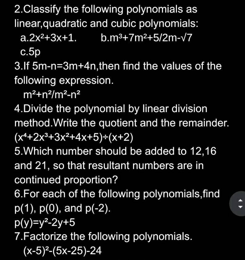 2. Classify the following polynomials as linear,quadratic and cubic polyn..