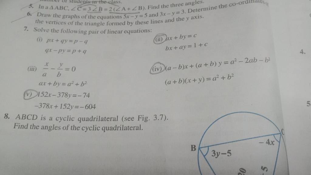 6 Draw The Graphs Of The Equations 5x−y 5 And 3x−y 3 Determine The Co O