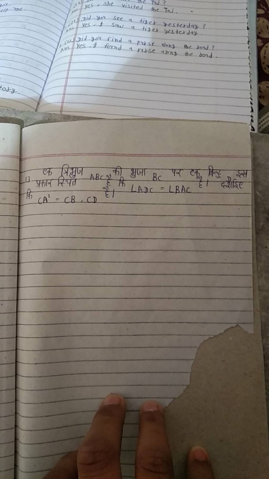 (2) कor you see a tiaed yesterday? yes. I snw a tiger yesterday. (i2) Jit..