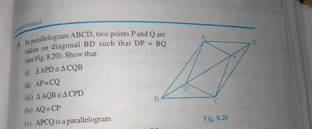 In parallelogram ABCD, two points P and Q are taken on diagonal BD suc