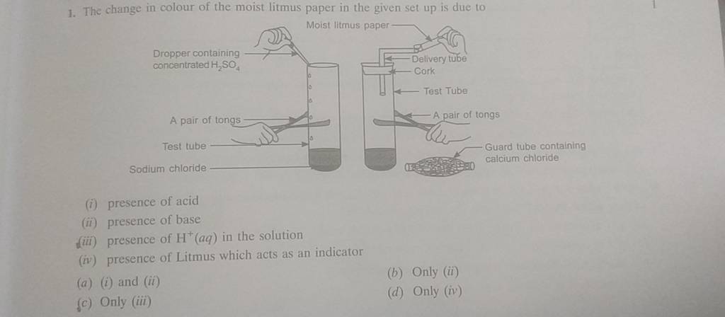 The Change In Colour Of The Moist Litmus Paper In The Given Set Up Is Due..