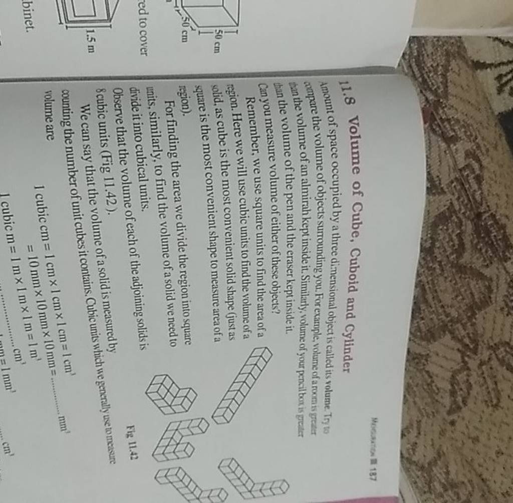 11 8 Volume Of Cube Cuboid And Cylinder Thmount Of Space Occupied By A T 