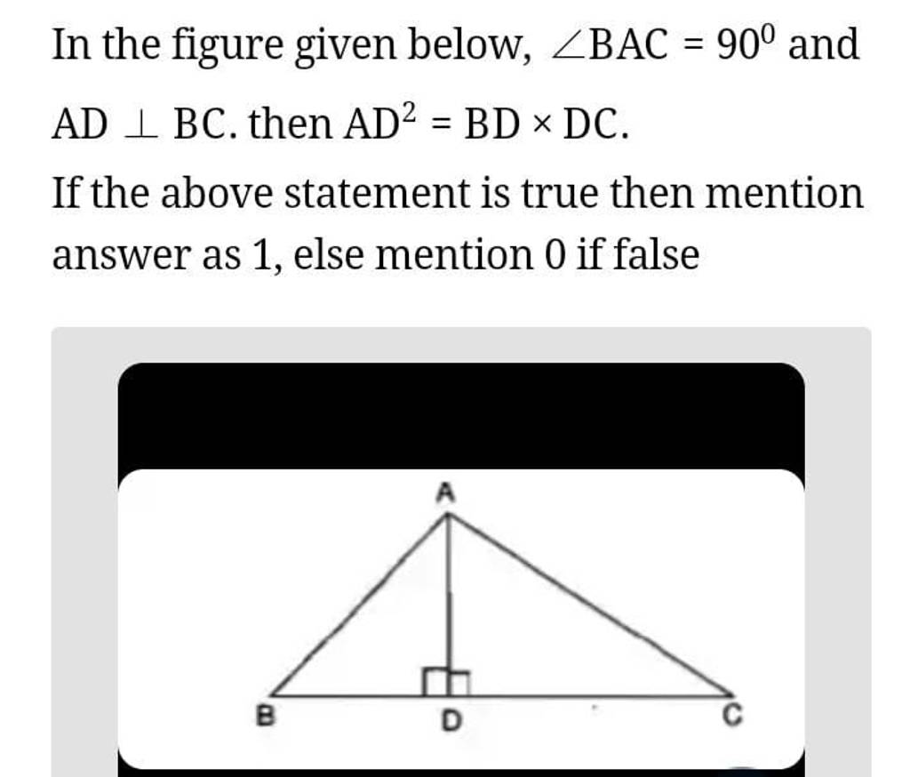 In The Figure Given Below ∠bac90∘ And Ad⊥bc Then Ad2bd×dc If The Ab 4091