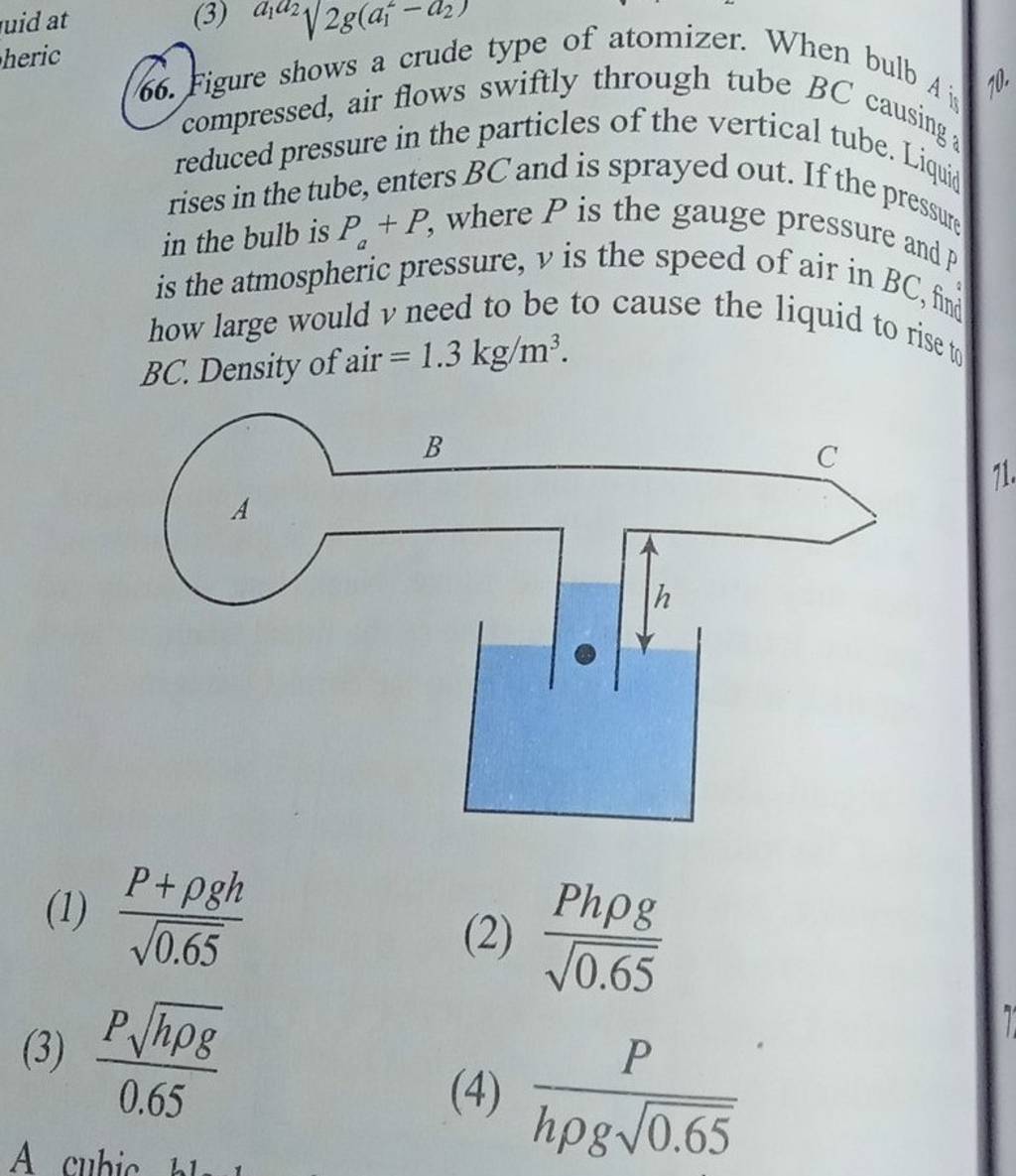 Figure shows a crude type of atomizer. When bulb reduced pressure in the