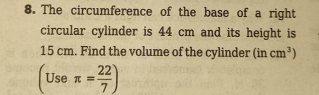 the circumference of the base of a right circular cylinder is 528