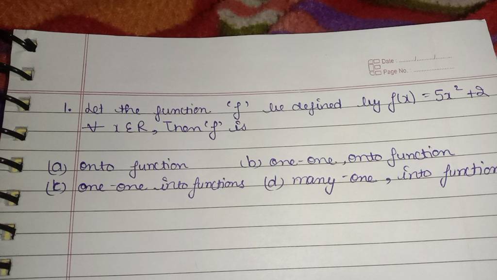 1 Let The Function F He Defined By F X 5x2 2 ∀x∈r Then F Is