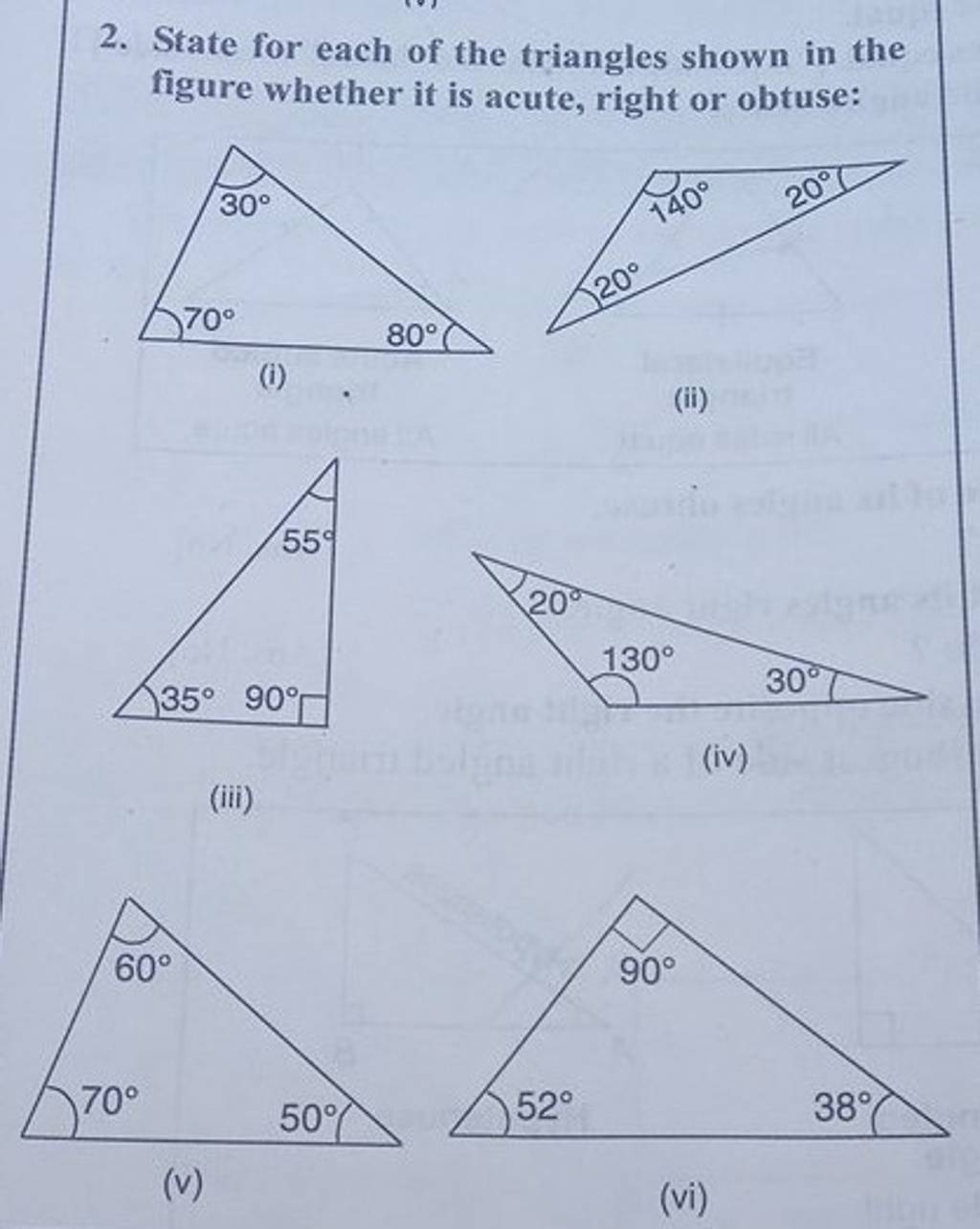 2. State for each of the triangles shown in the figure whether it is acut..