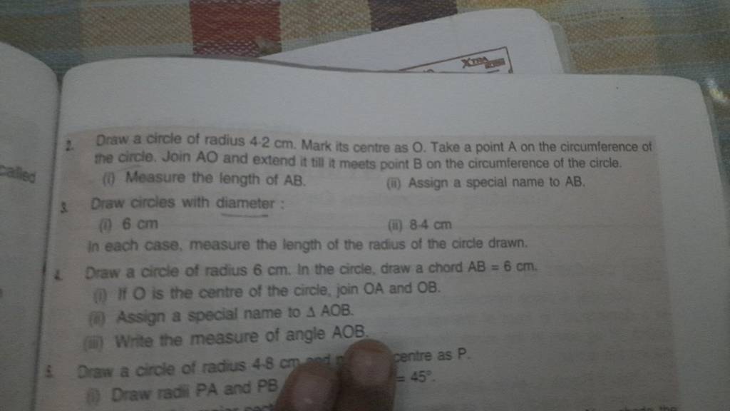 draw a circle of radius 4 cm mark its centre as c