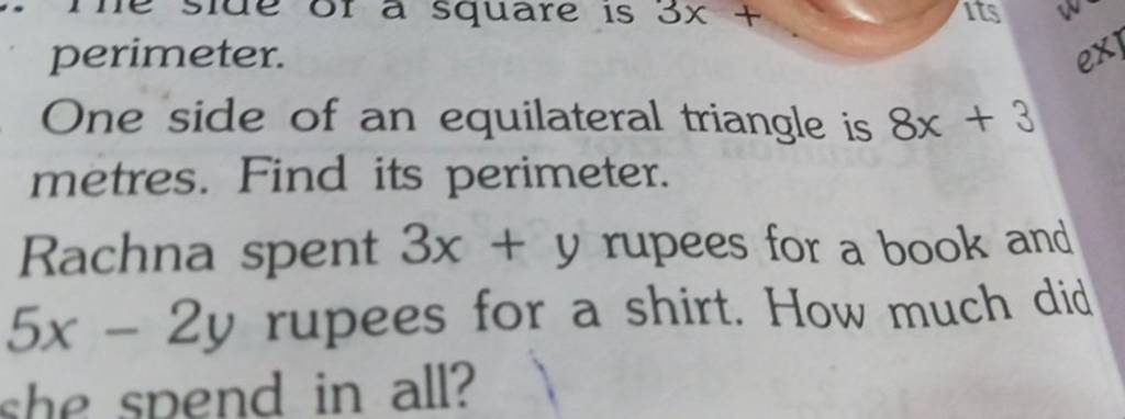 find the perimeter of an equilateral triangle with length w metres