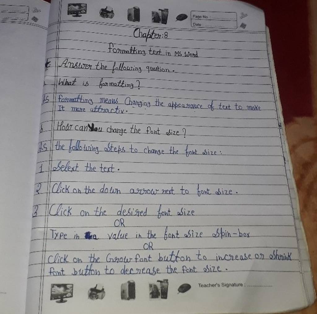 Chapter8 formatting text in MS word Answer the followring question. What..