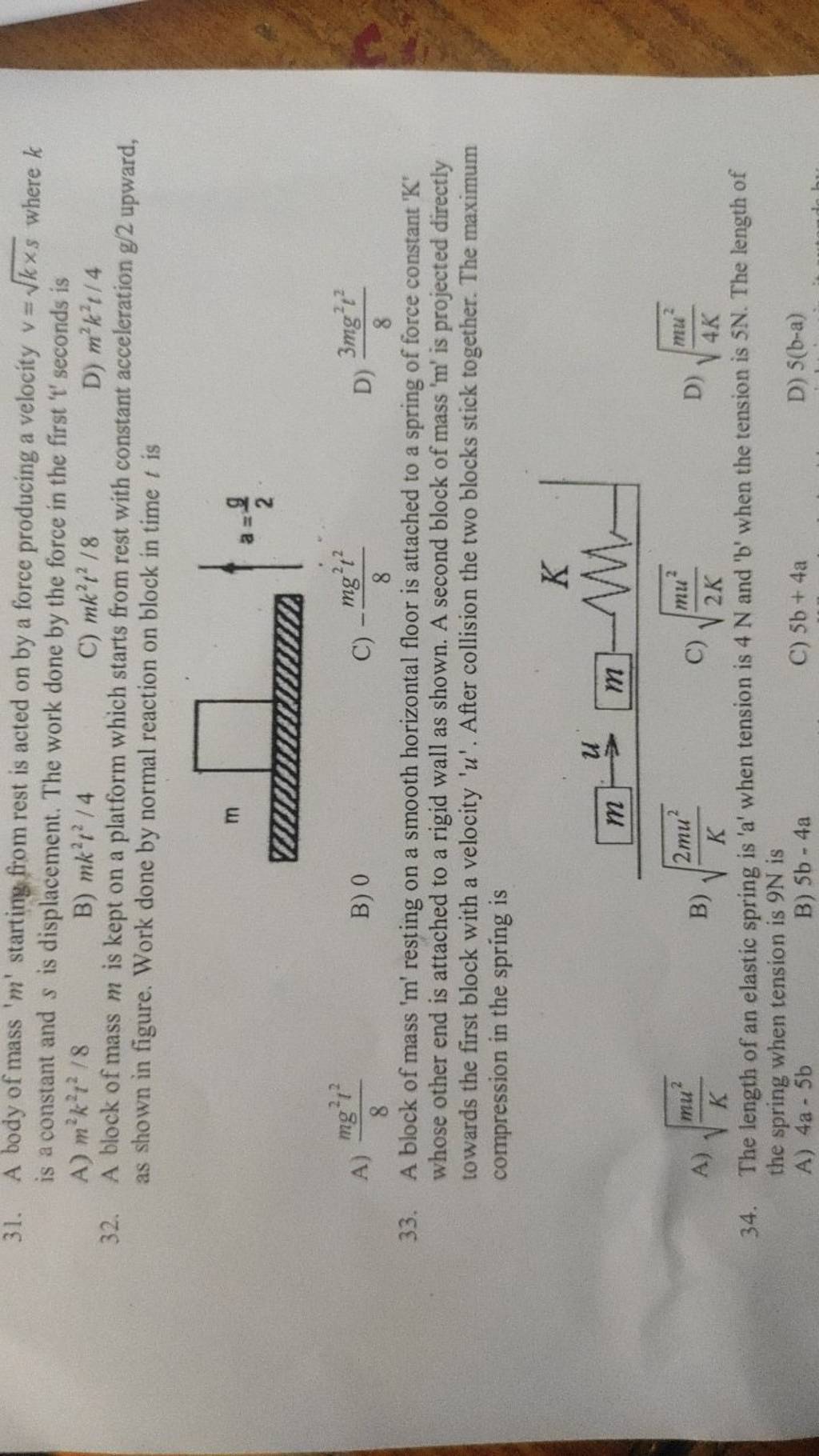 A block of mass ' m ' resting on a smooth horizontal floor is attached to..