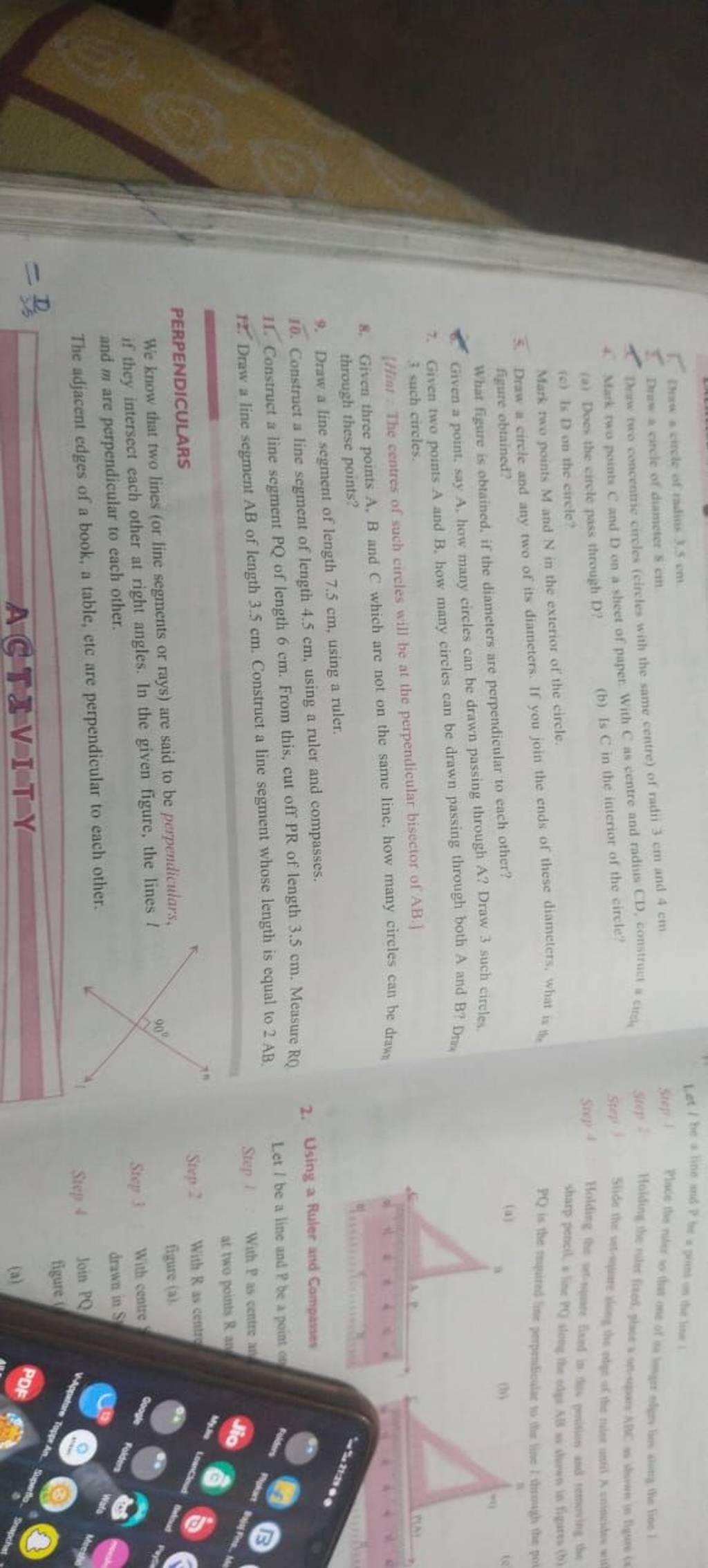 6 Dhawa circle of radius 3.5 cm. Draw a circle of diameter 8 cm Draw two