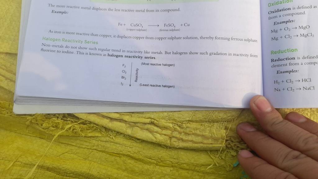 The more reactive metal displaces the less reactive metal from its compou..