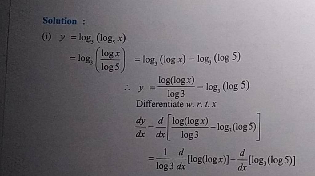 Solution :
\[
\text { (i) } \begin{array}{l} 
y=\log _{3}\left(\log _{