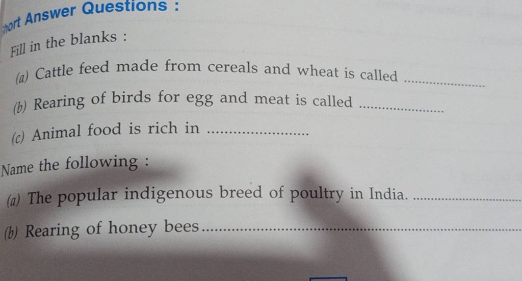 Answer Questions Fill in the blanks (a) Cattle feed made from cereals