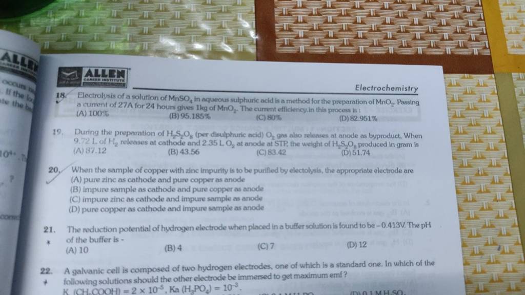 The reduction potential of hydrogen electrode when placed in a buffer sol..