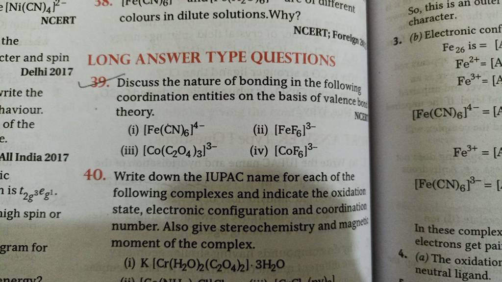 NCER colours in dilute solutions. Why? character. NCERT; Foreign 2 ; (b)