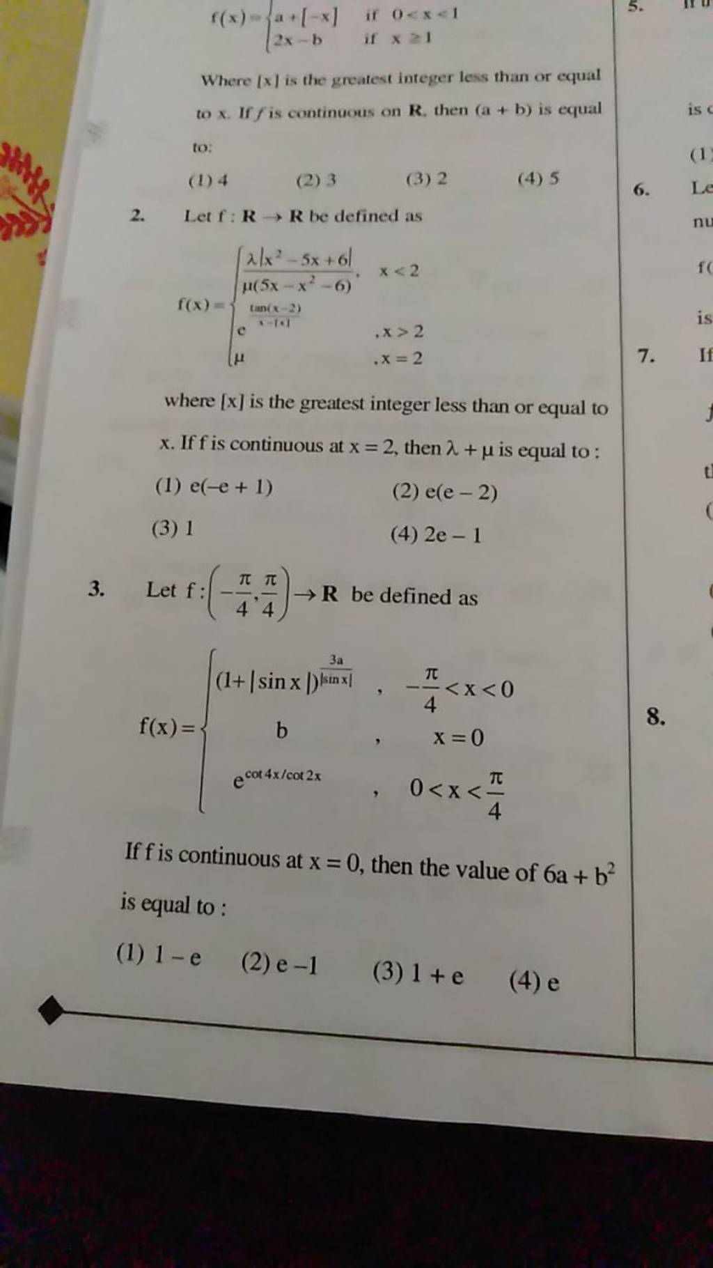 Let F −4π 4π →r Be Defined As F X ⎩⎨⎧ 1 ∣sinx∣ ∣sinx∣3a Becot4x Cot2