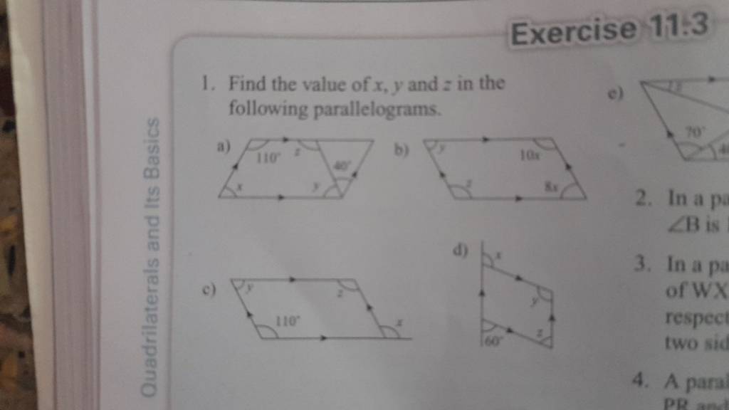 Exercise 11:3
1. Find the value of x,y and z in the following parallel