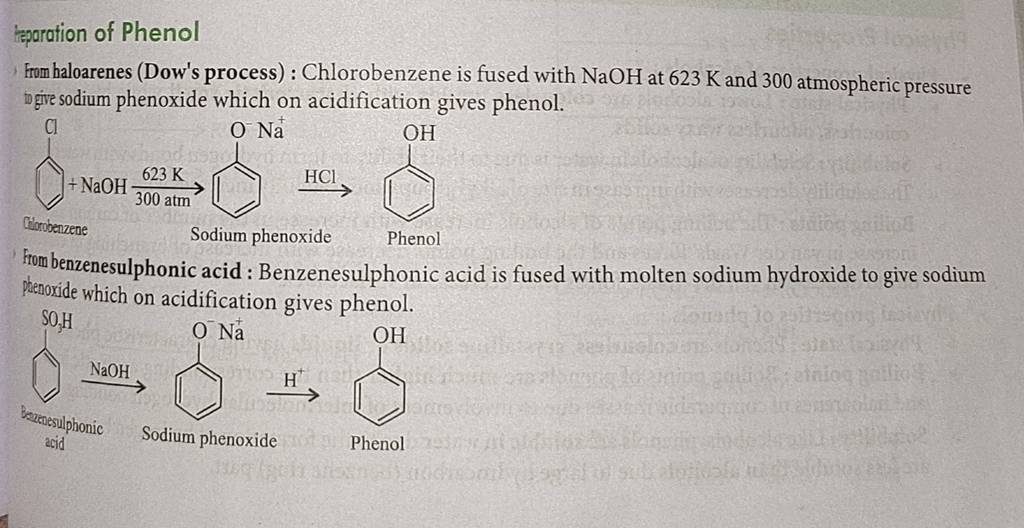 teparation of Phenol from haloarenes (Dow's process) Chlorobenzene is f..