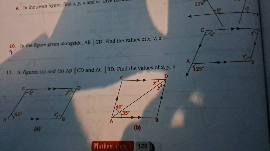 9 In The Given Figure Find Xyz And W 10 In The Figure Given Alongsi 9305