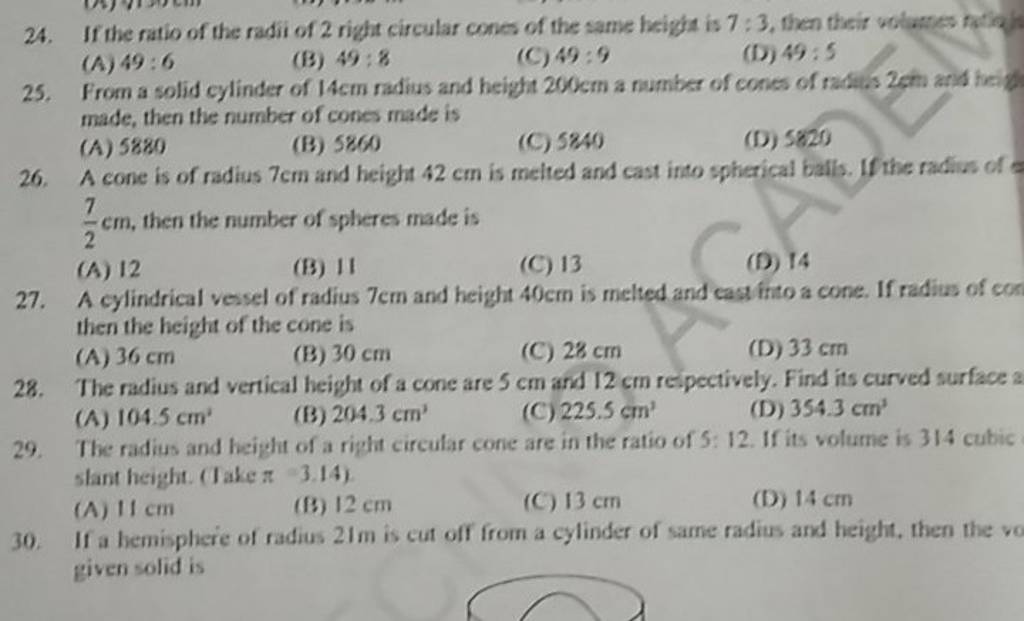 The radius and height of a right circular cone are in the ratio of 512.