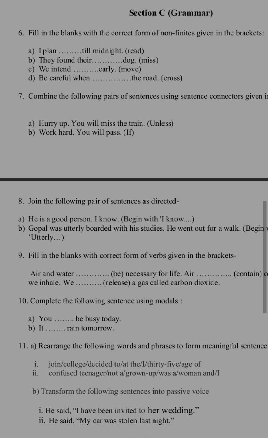 Fill In The Blanks With Correct Form Of Verbs Given In The Brackets Air