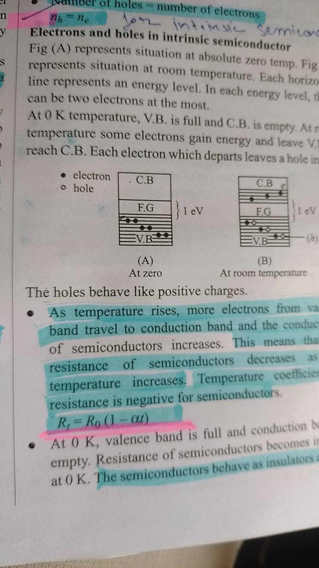 Electrons and holes in intrinsic semiconductor Fig (A) represents situati Electrons and holes in intrinsic semiconductor Fig (A) represents situati