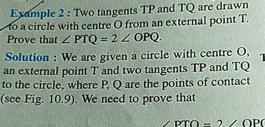 Example Two Tangents Tp And Tq Are Drawn To A Circle With Centre O Fro