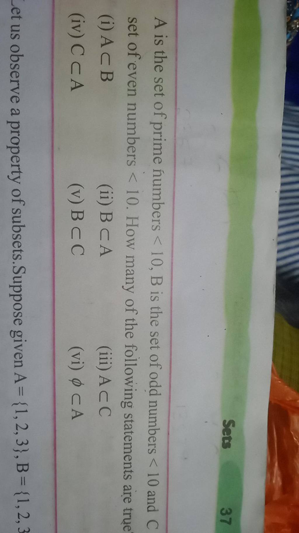 A is the set of prime numbers