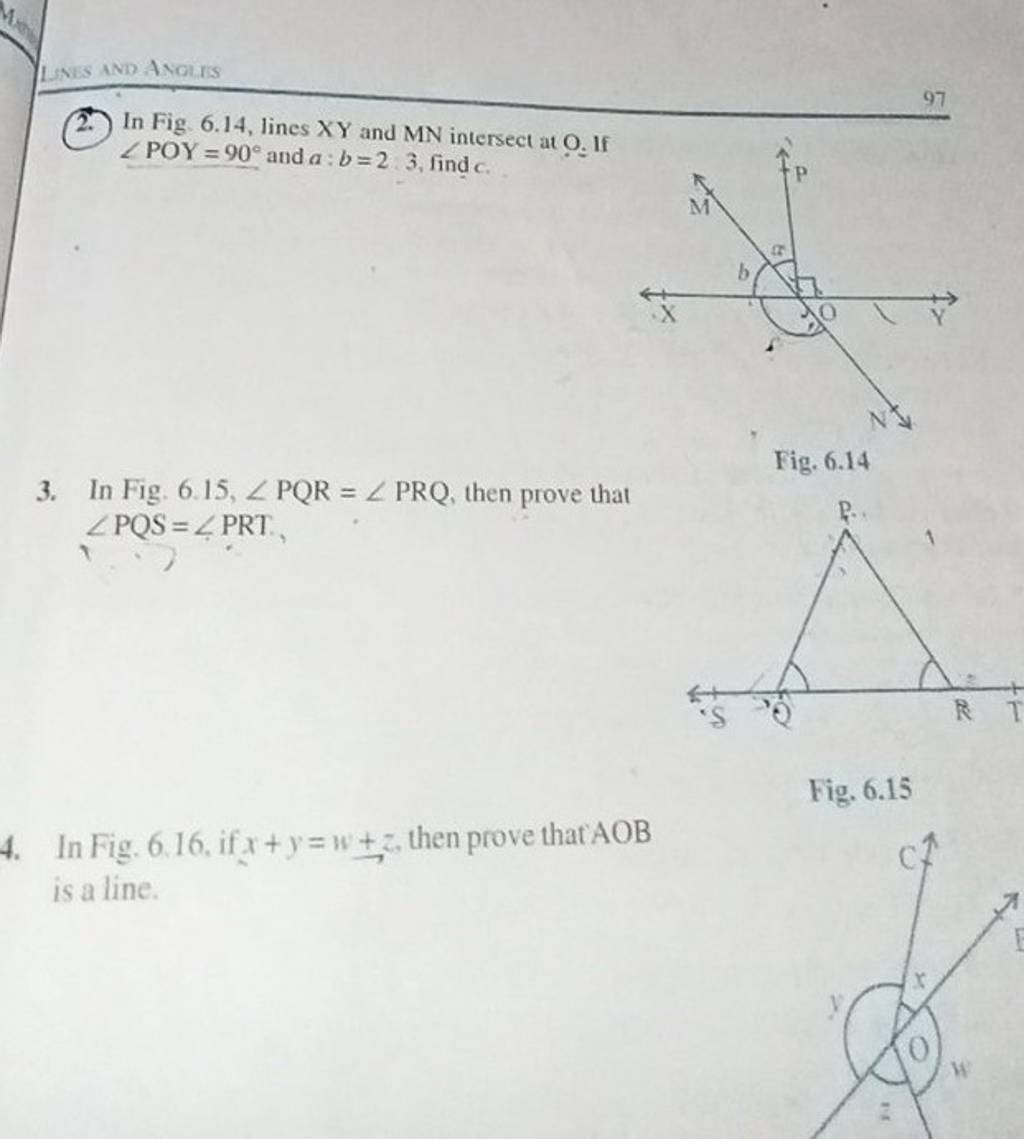 (2.) In Fig. 6.14, lines XY and MN intersect at O2 if ∠POY=90∘ and ab=2..