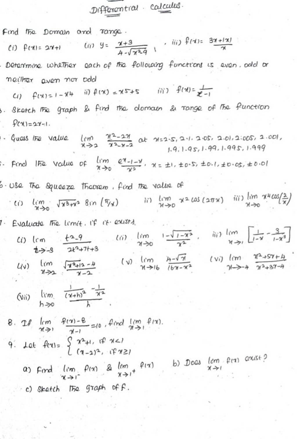 Differential Calculus Find The Domain And Range I Fx2x1 Ii Y4− 8261