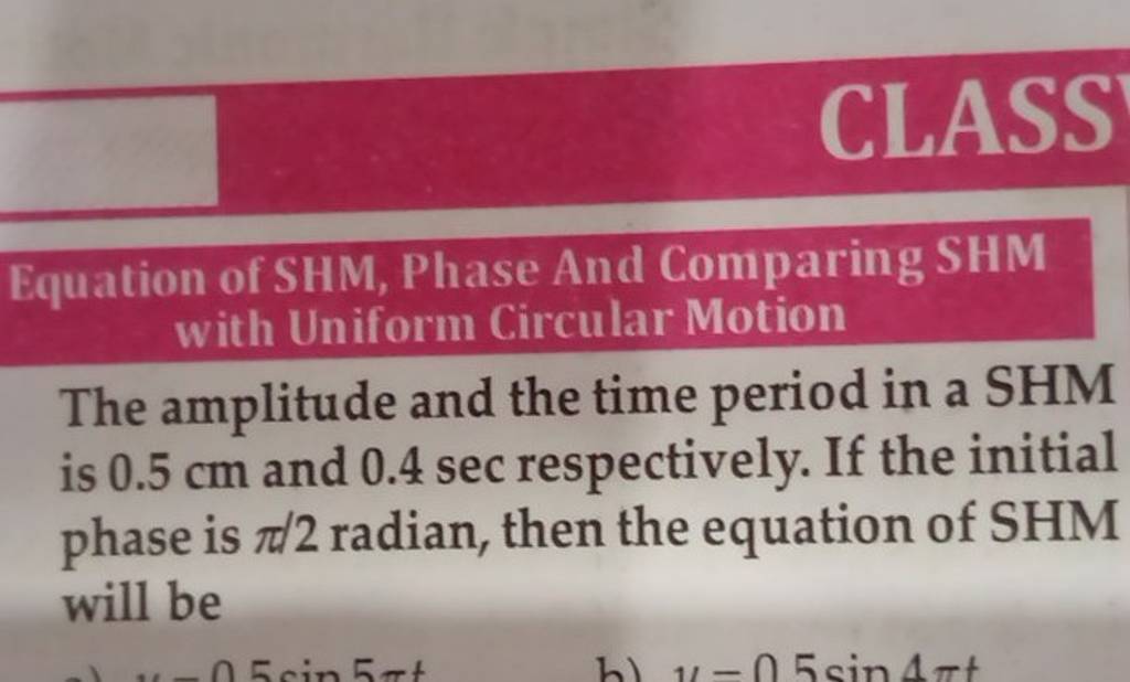 Equation of SHM, Phase And Comparing SHM with Uniform Circular Motion The..