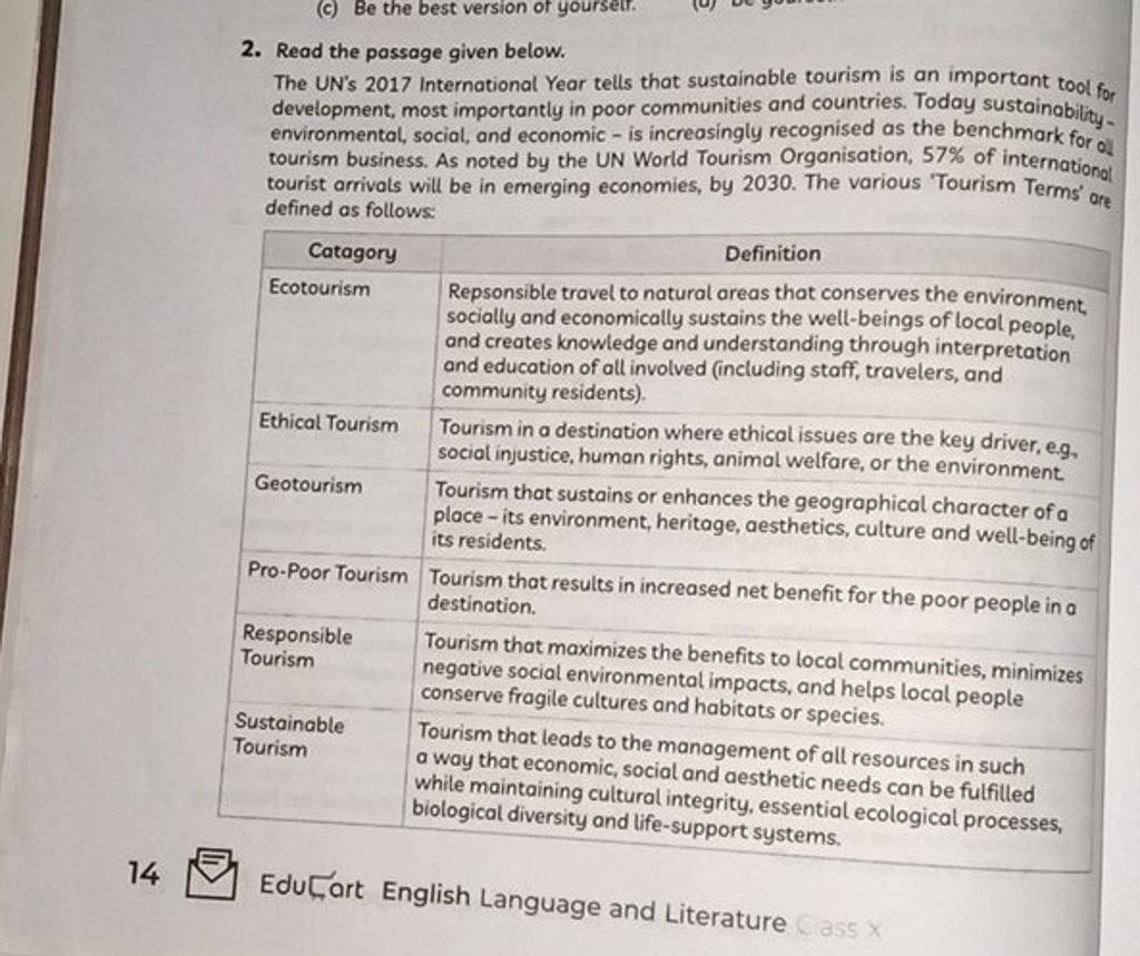 2. Read the passage given below. The UN's 2017 International Year tells t..