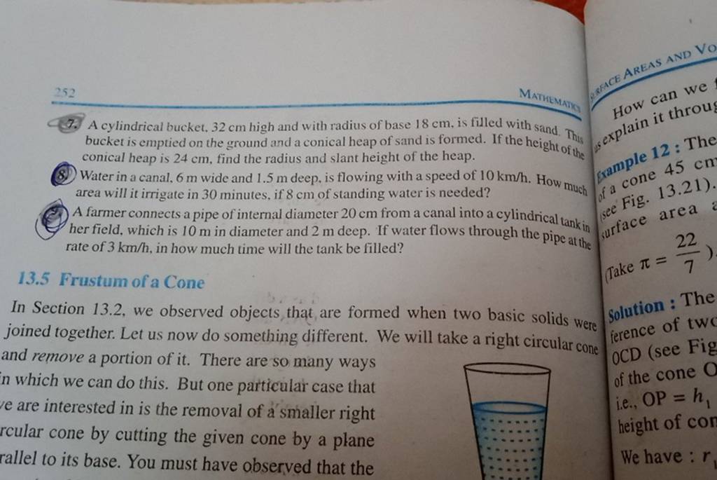 252 conical heap is 24 cm, find the radius and slant height of the heap.