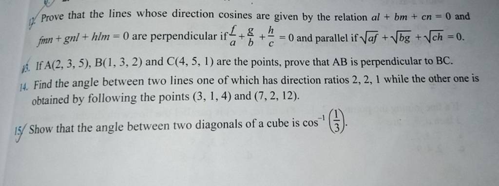 Prove that the lines whose direction cosines are given by the relation
