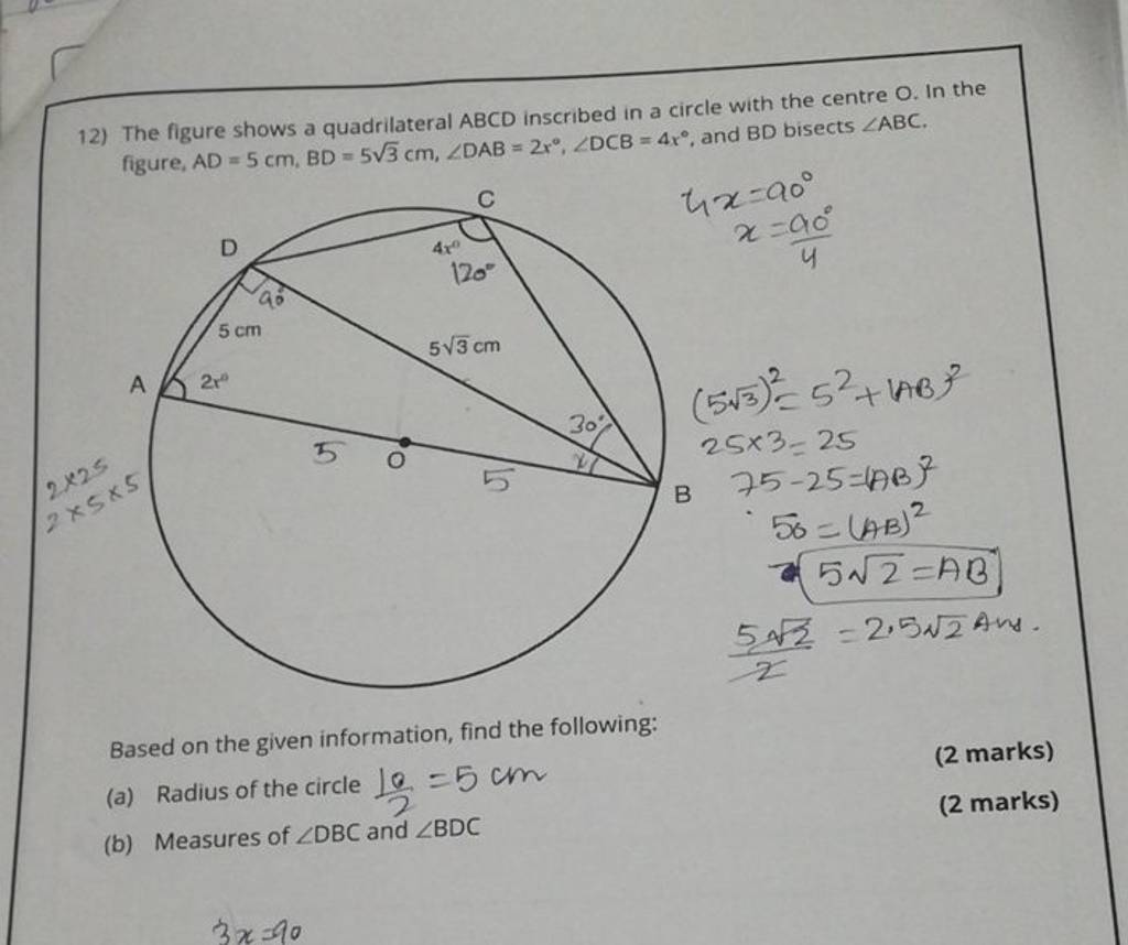 12 The Figure Shows A Quadrilateral Abcd Inscribed In A Circle With The 4359