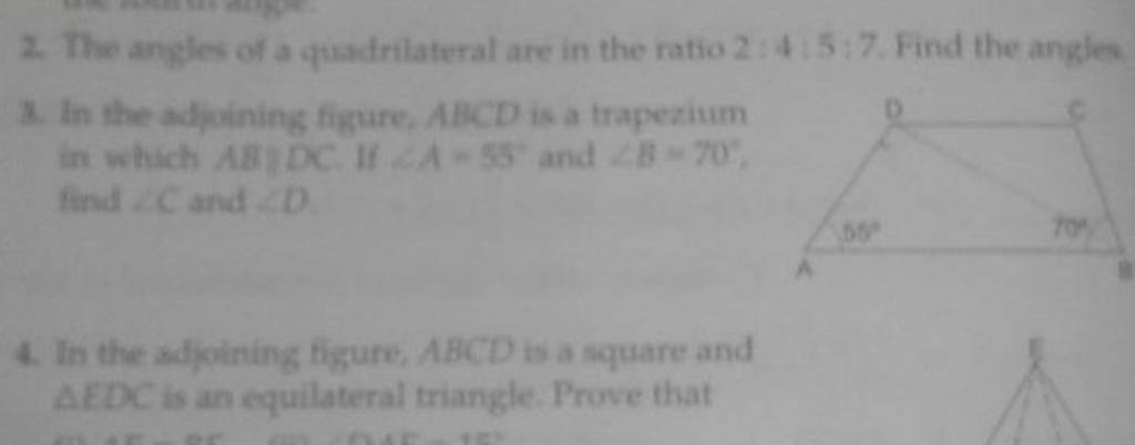 2. The angles of a quadrilateral are in the ratio 2:4:5:7. Find the angle..