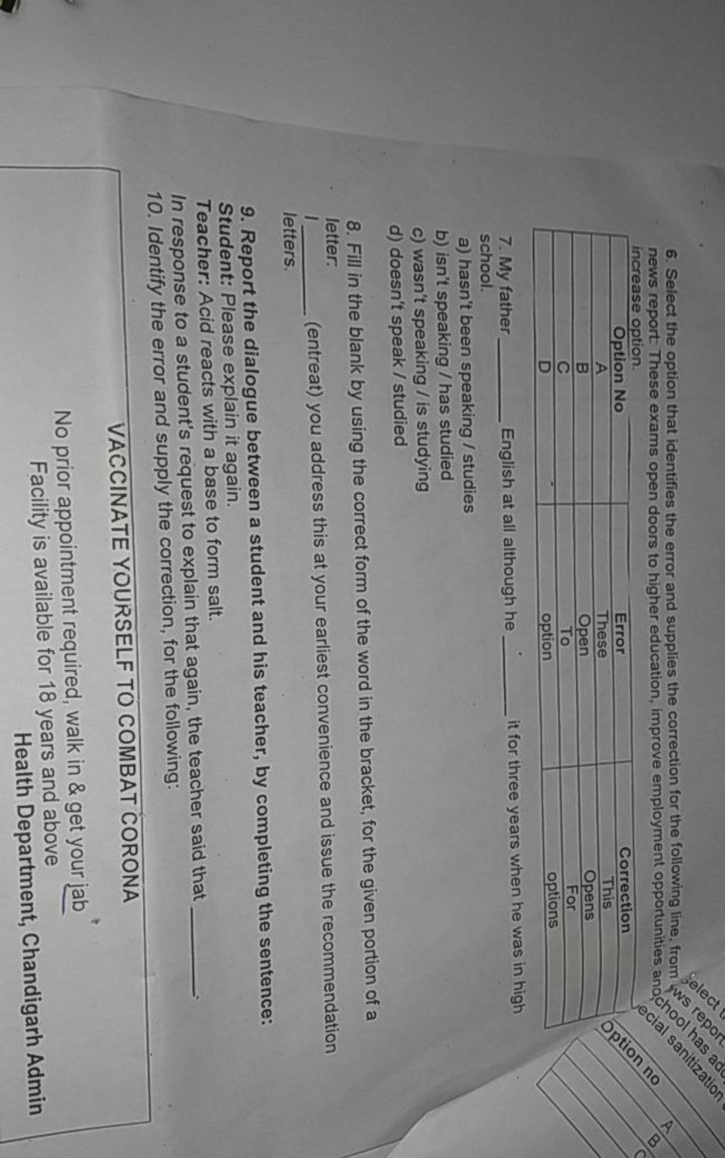 6. Select the option that identifies the error and supplies the correctio..