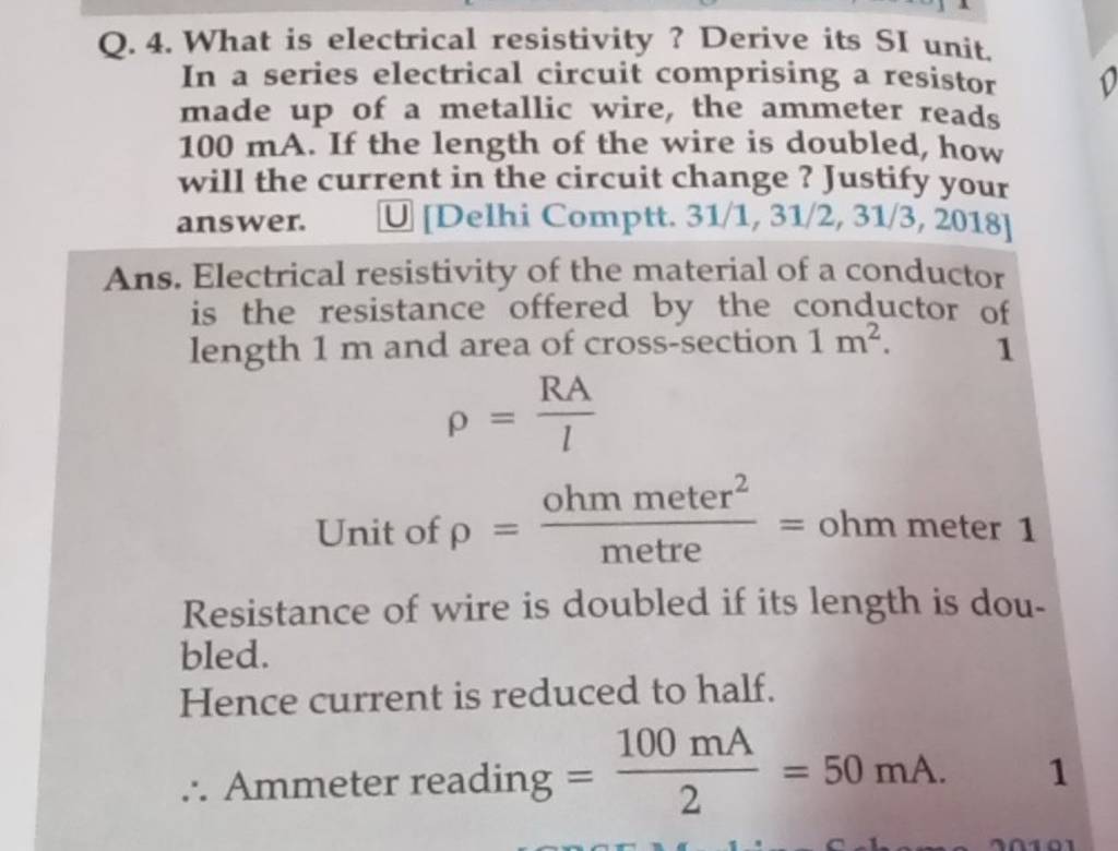 Q 4 What Is Electrical Resistivity Derive Its Si Unit In A Series El 1579