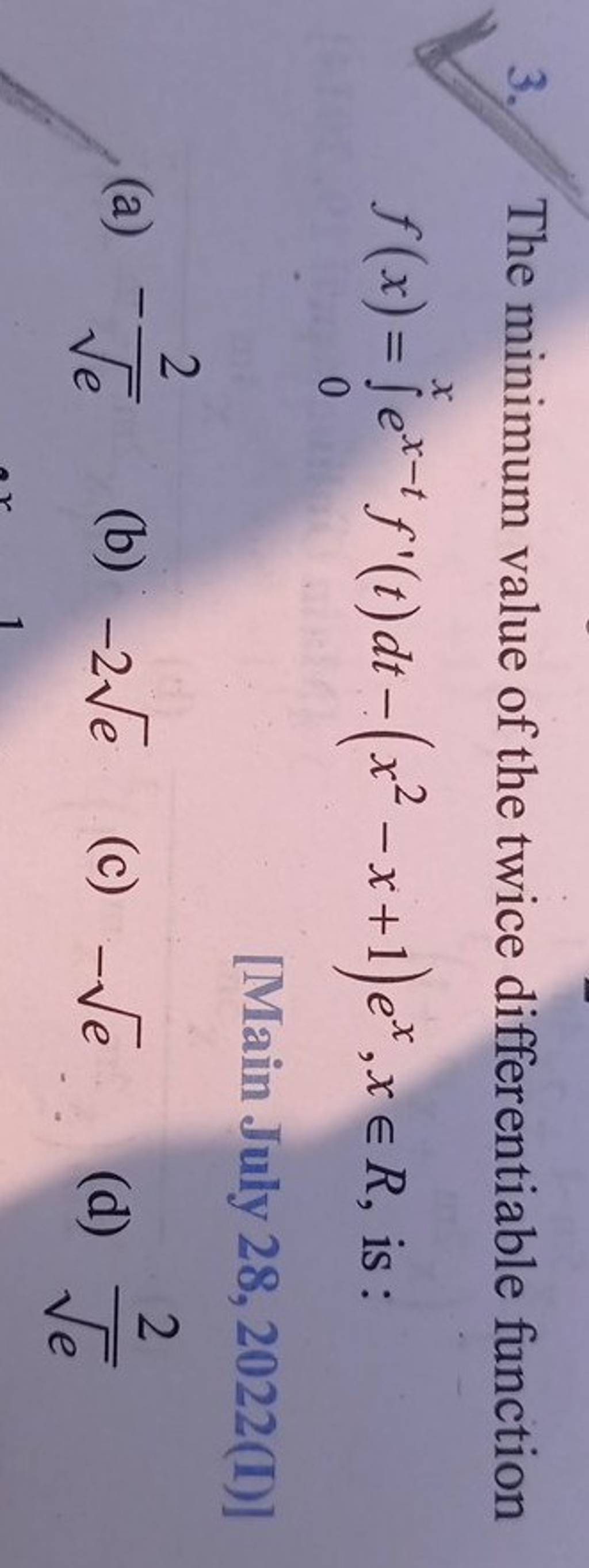 the absolute minimum value of is 2. the function is differentiable on