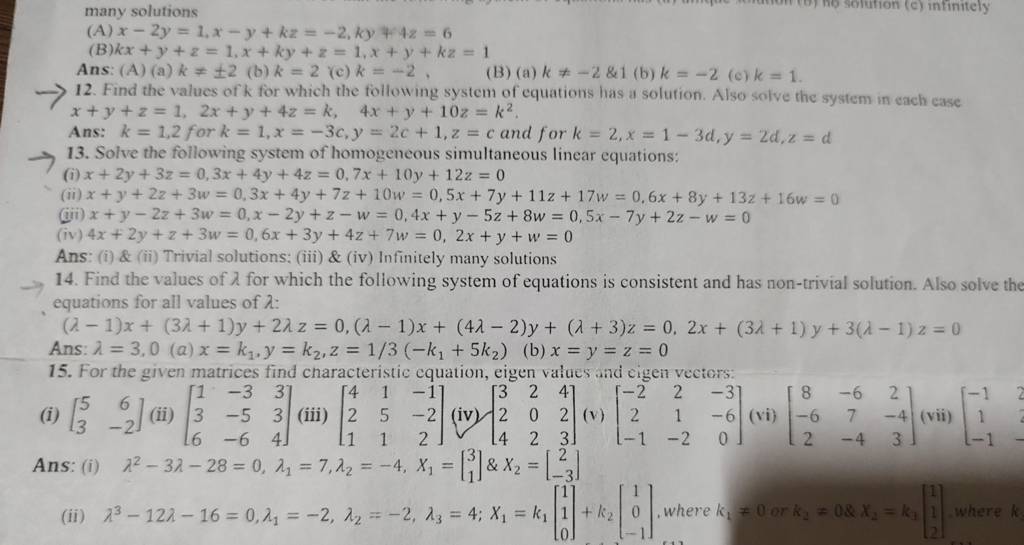 Many Solutions A X−2y 1 X−y Kz −2 Ky 4z 6 B Kx Y Z 1 X Ky Z 1 X Y Kz