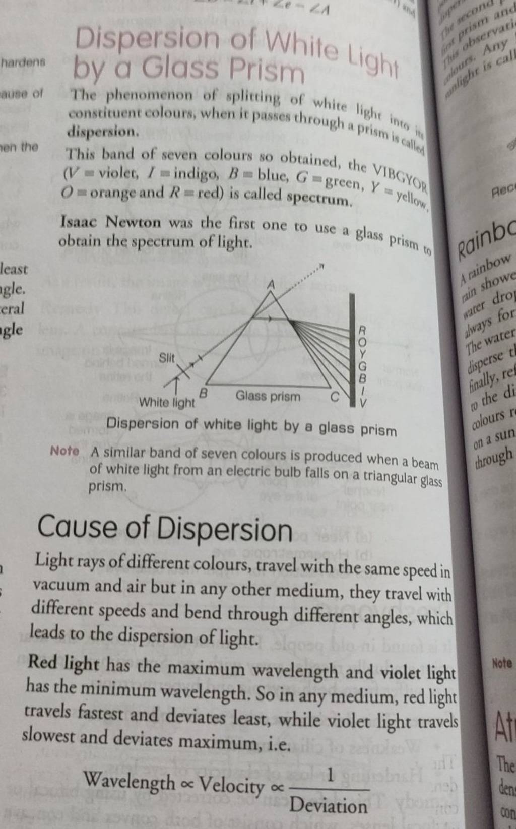 Dispersion of White Light The phenomenon of splitting of white light into..