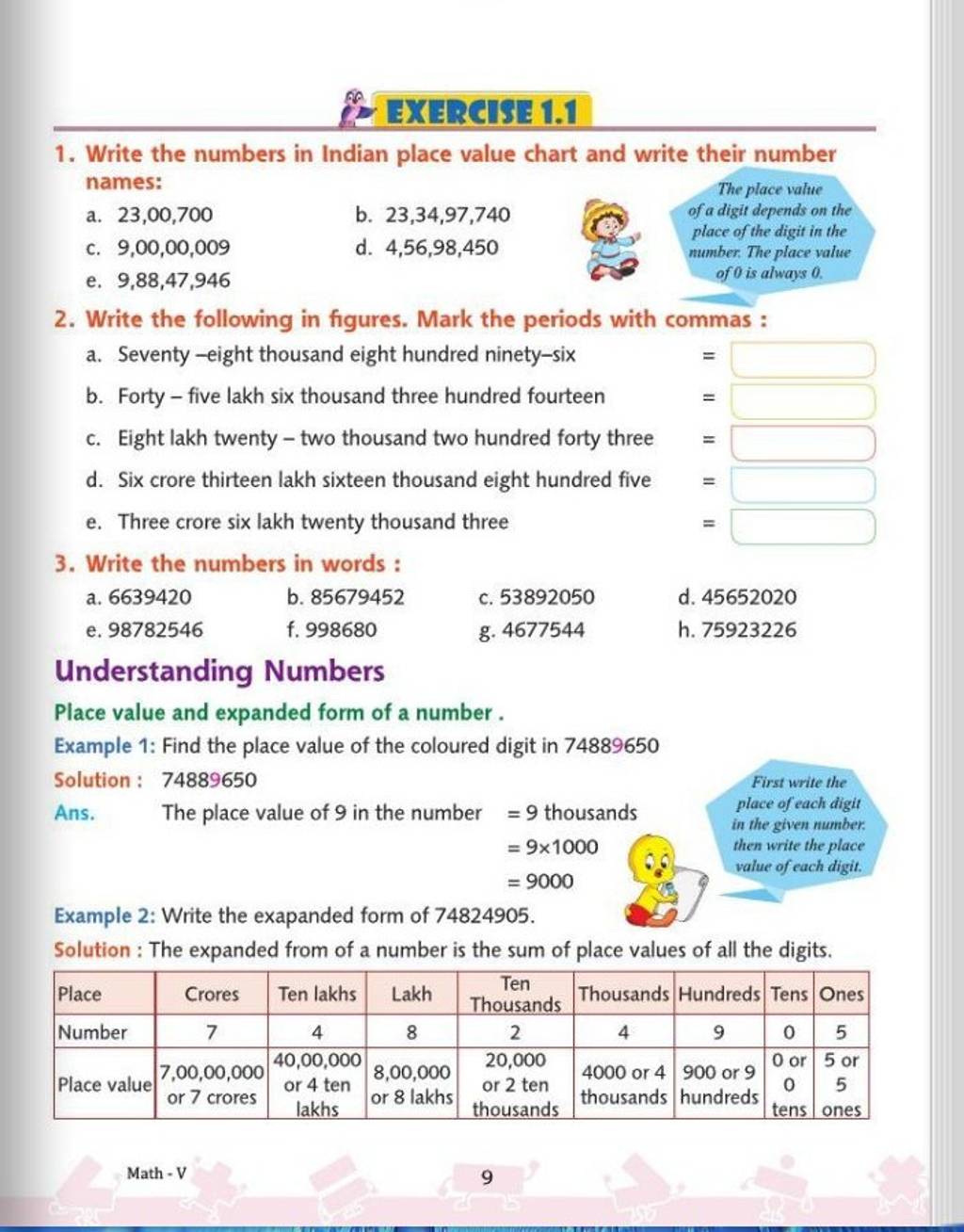 1 Write The Numbers In Indian Place Value Chart And Write Their Number N 