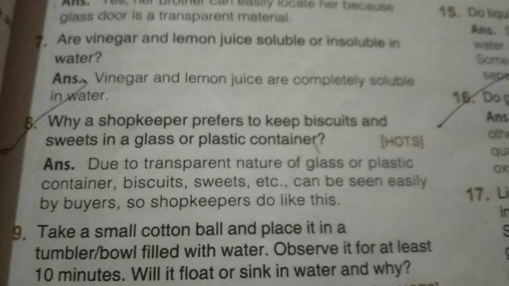 7. Are vinegar and lemon juice soluble or insoluble in water? Filo