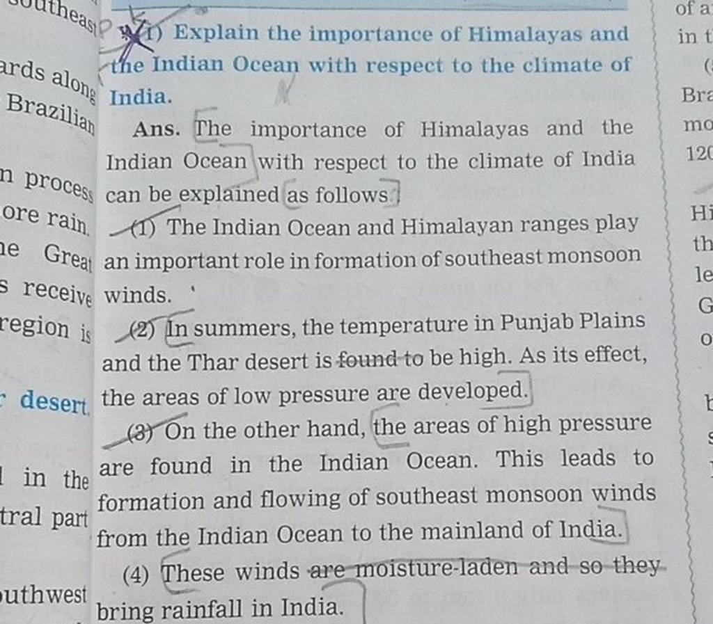 Explain the importance of himalayas and the indian ocean with respect to 