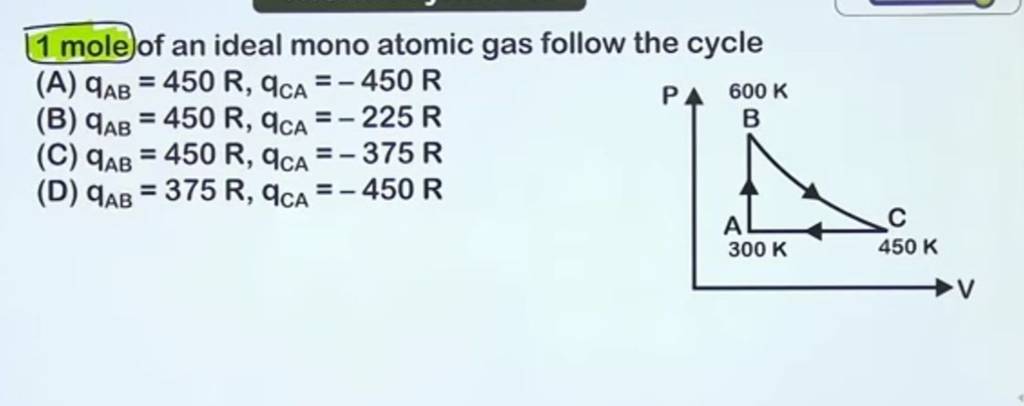 1 Mole Of An Ideal Mono Atomic Gas Follow The Cycle Filo